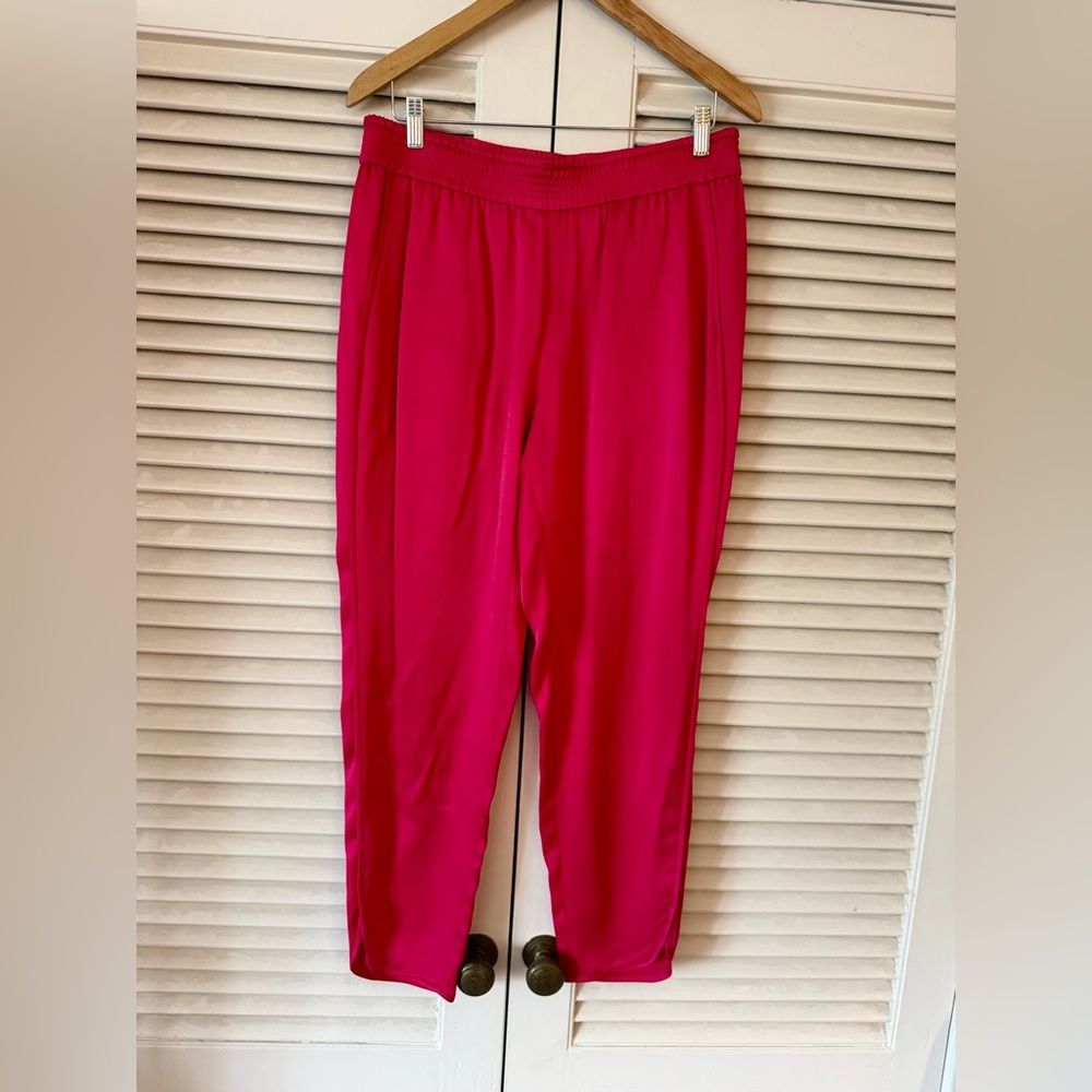 MINT CONDITION HOT PINK SATIN ZARA JOGGERS SIZE LARGE ORIG $80